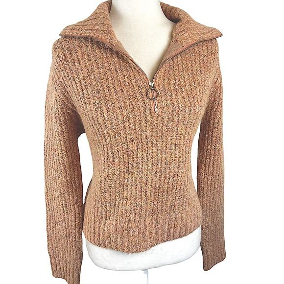 Sincerely Jules Woman's Sweater 1/4 Zip Wide Collar Medium Peach - Picture 2 of 7